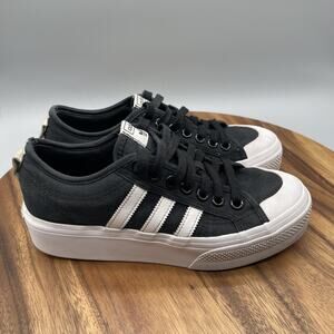Adidas Nizza Platform Shoes Womens 8.5 Black Canvas Skate Comfort Casual Sneaker